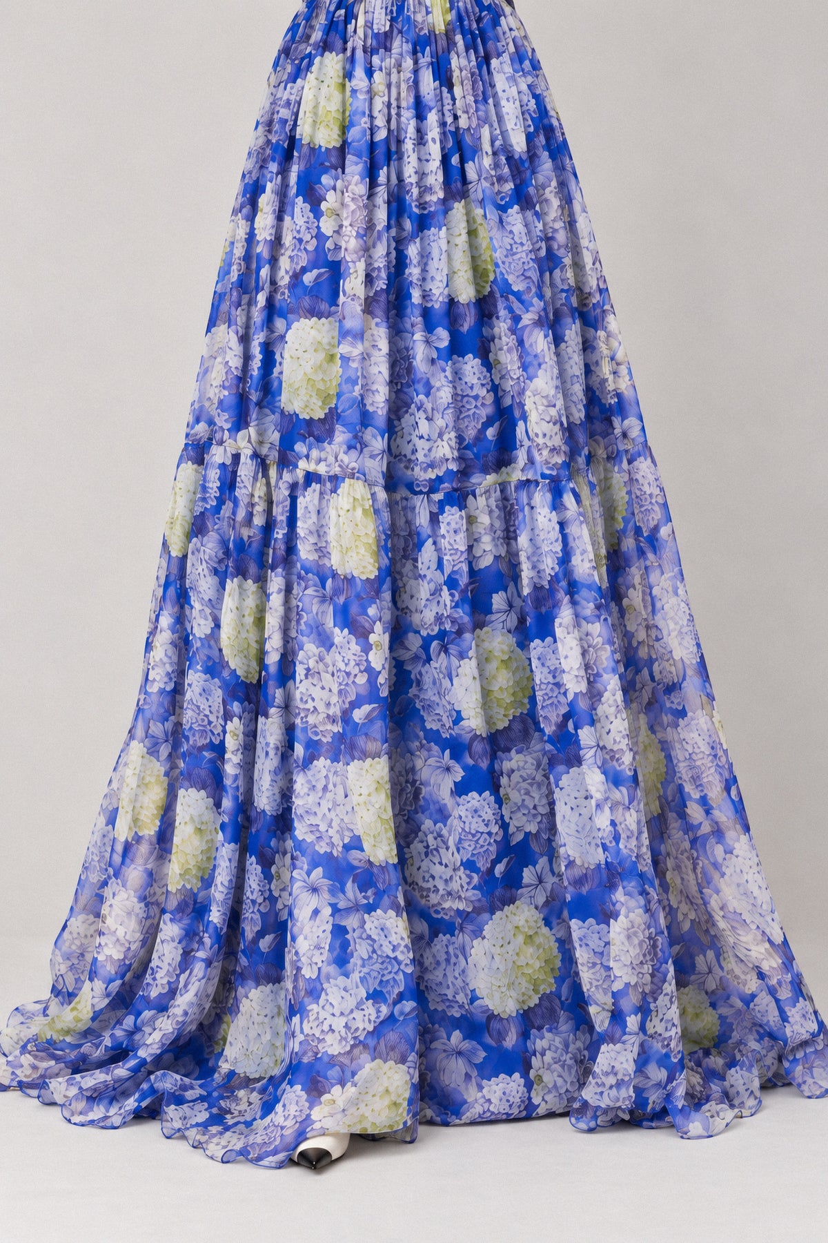 BLUE HYDRANGEA SILK CHIFFON GOWN