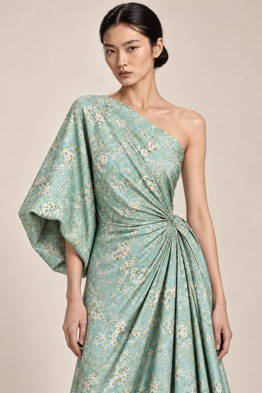 MINT DRAPED SILK GOWN