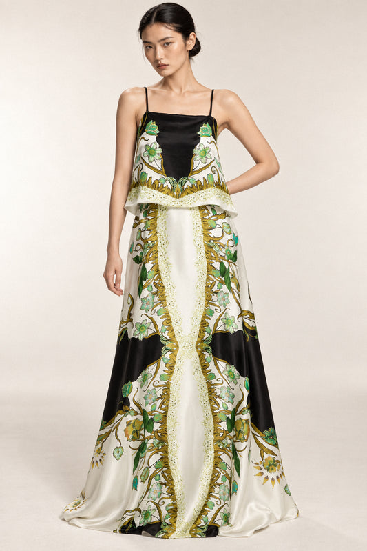 PANELLED SILK GOWN