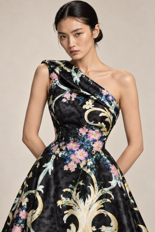 ORNAMENTAL FLORAL SILK GOWN