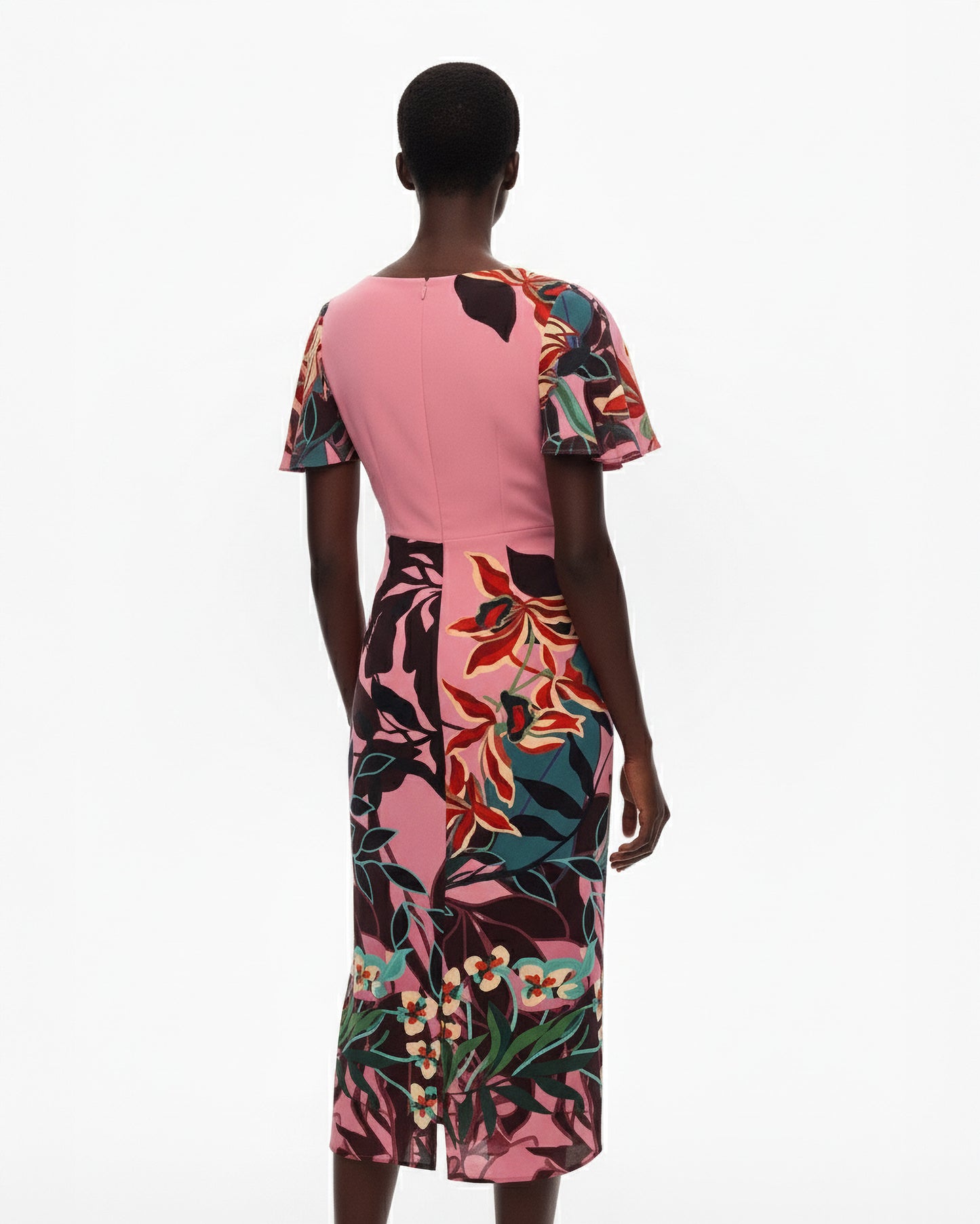 FLORAL PANEL SILK MIDI DRESS