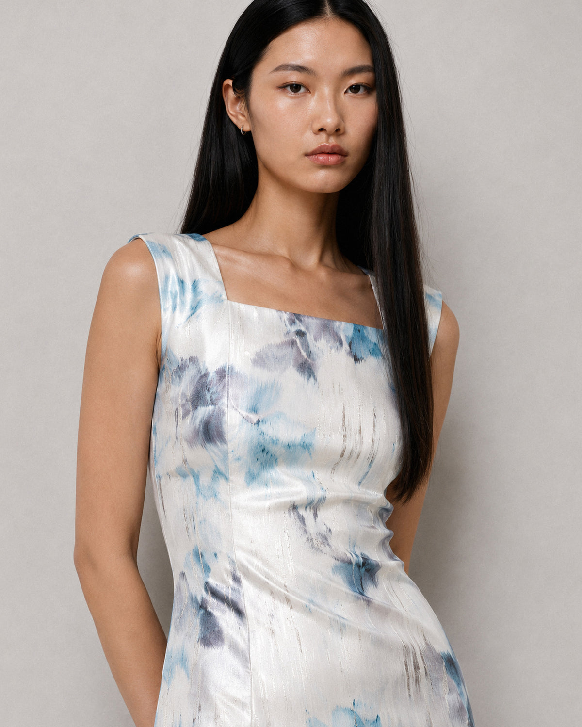 HAND-PAINTED SILK MIKADO GOWN