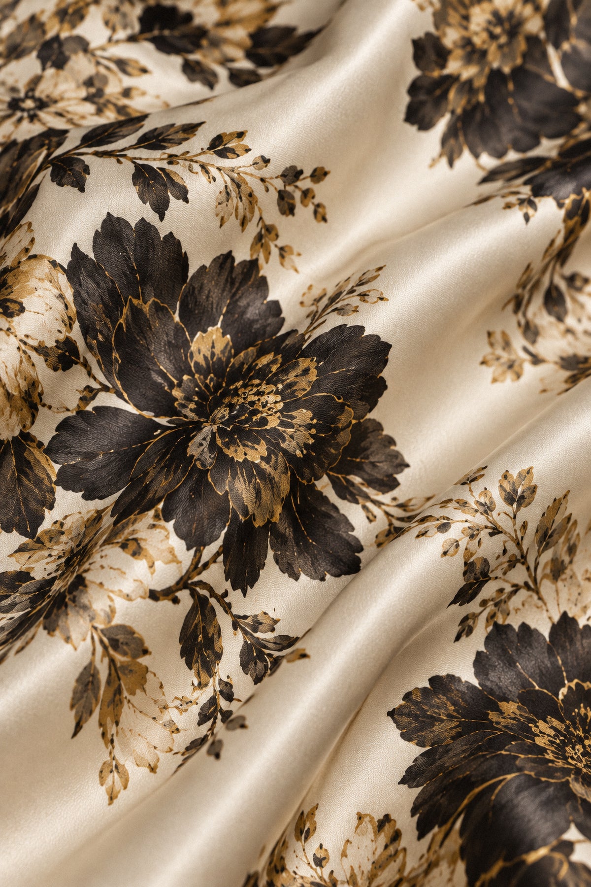 CHAMPAGNE FLORAL SILK HALTER GOWN