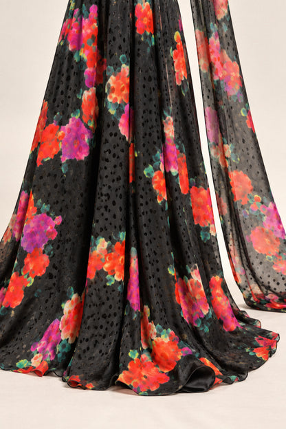 FLORAL SILK HALTER GOWN