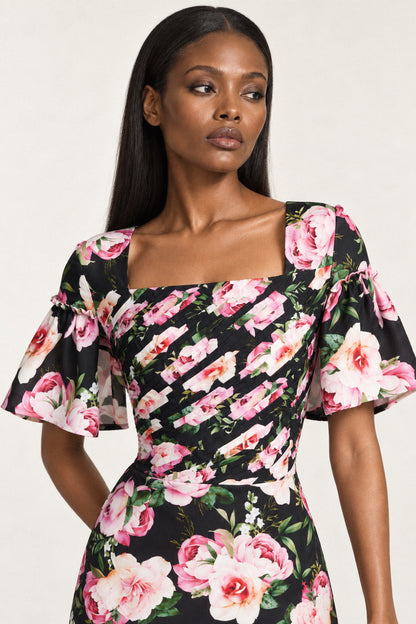 BLACK ROSE FOLDED SILK GOWN