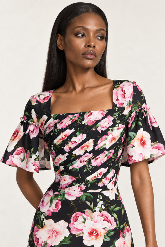 BLACK ROSE FOLDED SILK GOWN