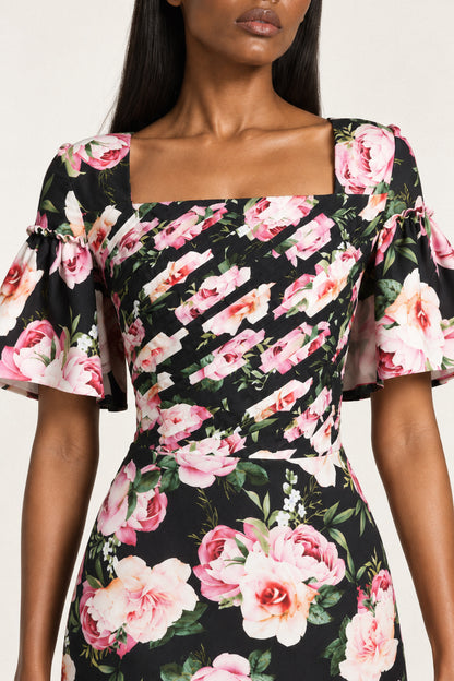 BLACK ROSE FOLDED SILK GOWN