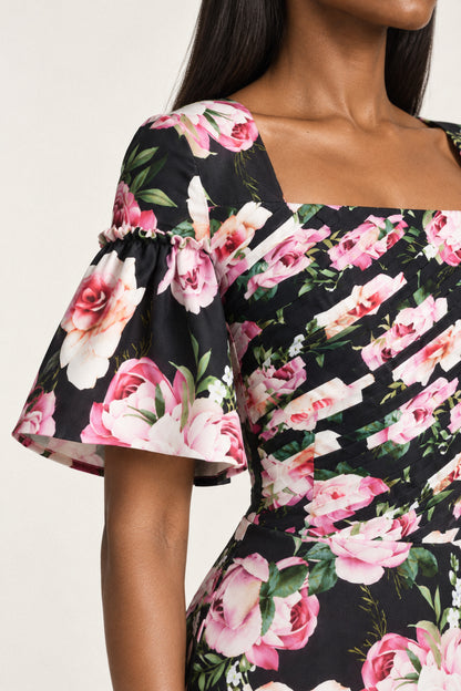 BLACK ROSE FOLDED SILK GOWN