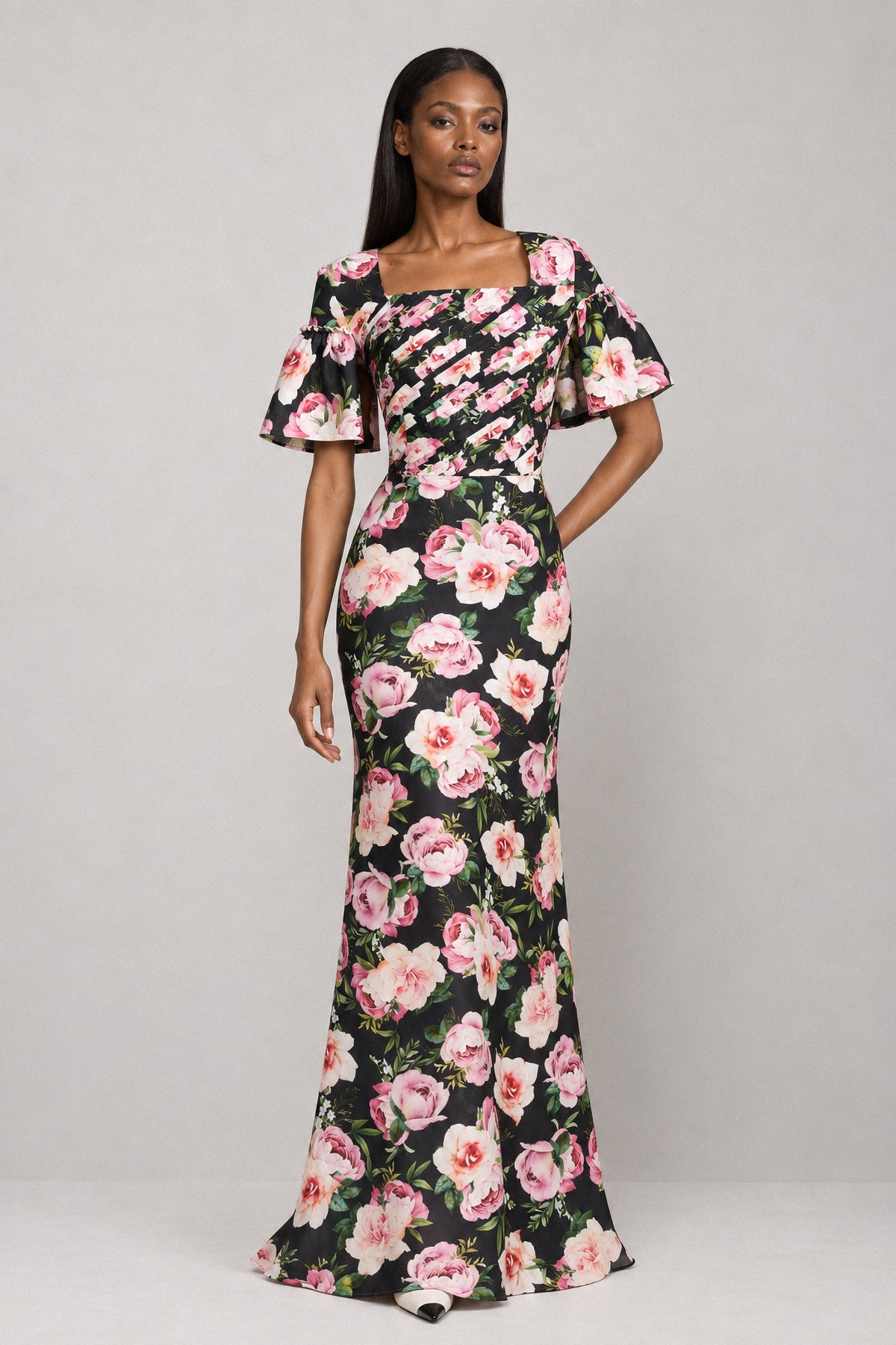BLACK ROSE FOLDED SILK GOWN