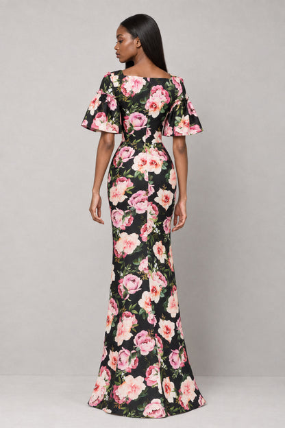 BLACK ROSE FOLDED SILK GOWN