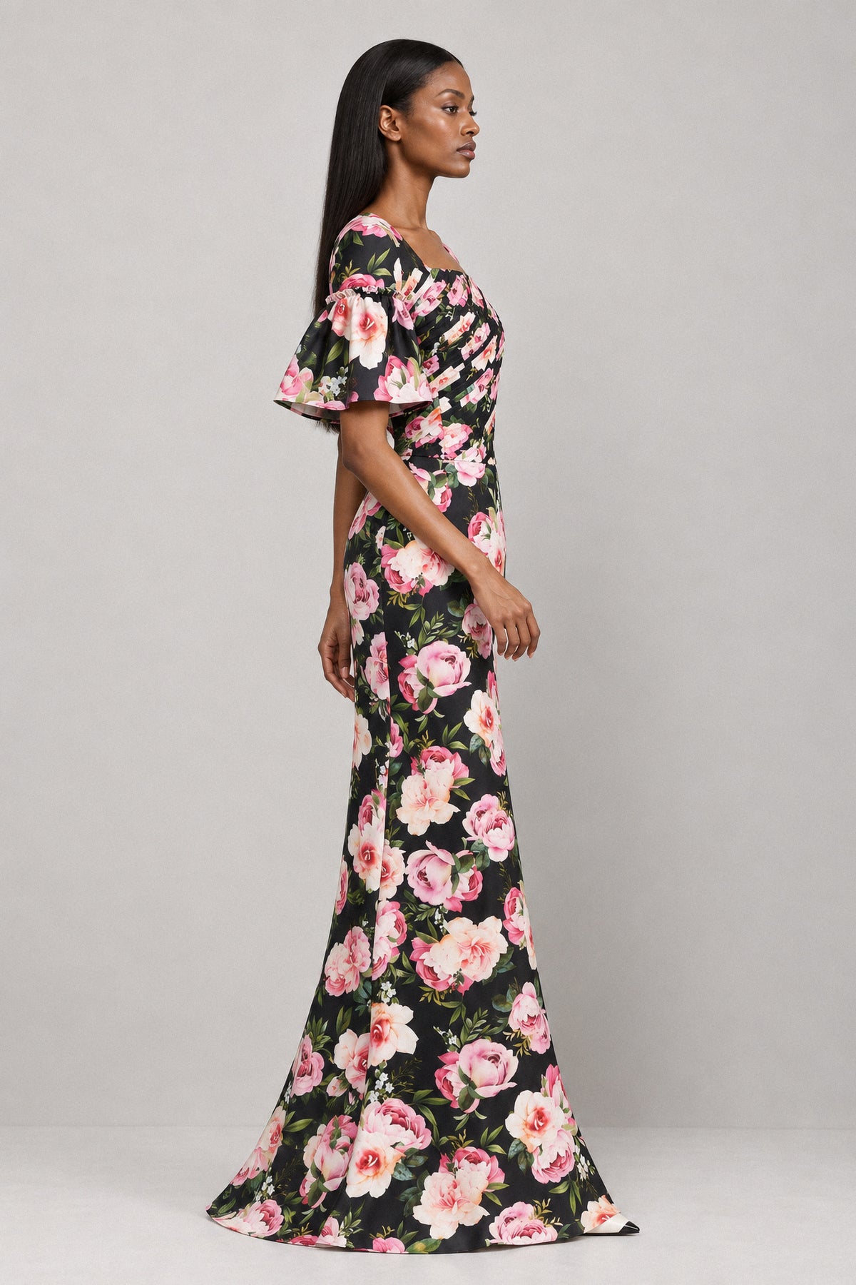 BLACK ROSE FOLDED SILK GOWN