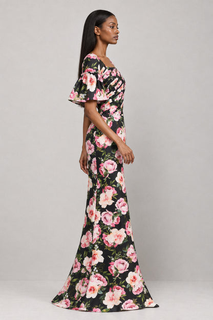 BLACK ROSE FOLDED SILK GOWN
