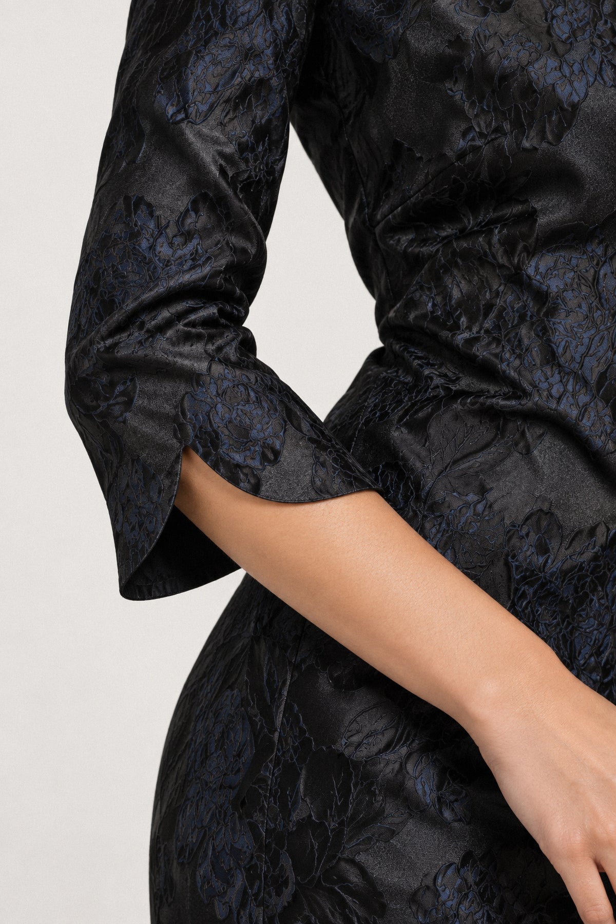 EMBOSSED FLORAL SILK TAFFETA DRESS