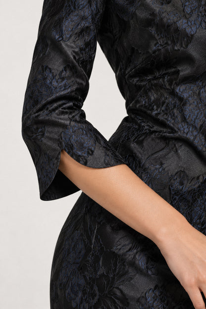 EMBOSSED FLORAL SILK TAFFETA DRESS