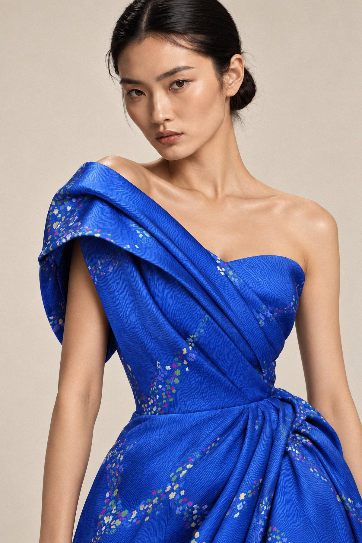 COBALT DRAPED SILK GOWN