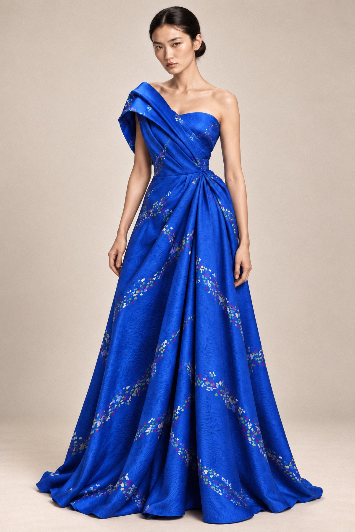 COBALT DRAPED SILK GOWN