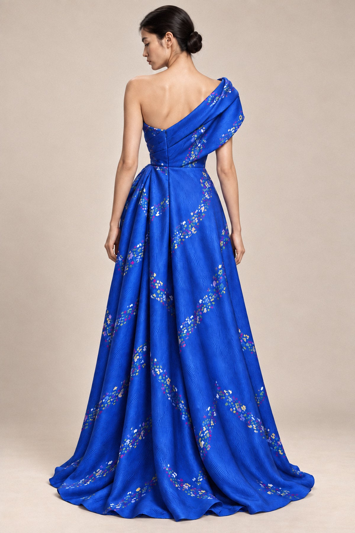 COBALT DRAPED SILK GOWN