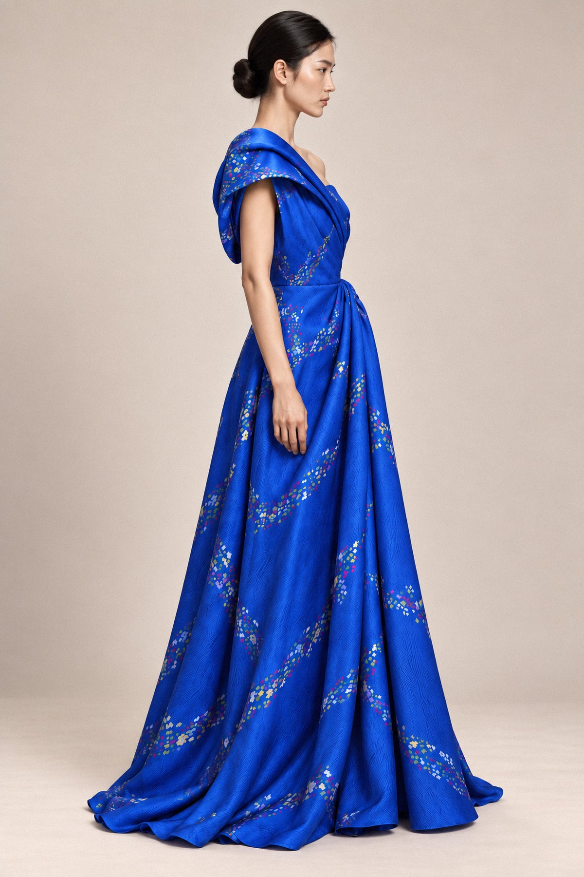 COBALT DRAPED SILK GOWN