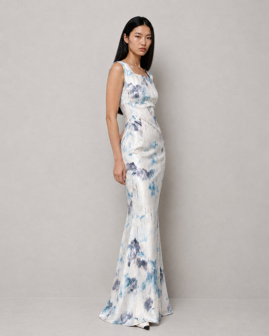 HAND-PAINTED SILK MIKADO GOWN