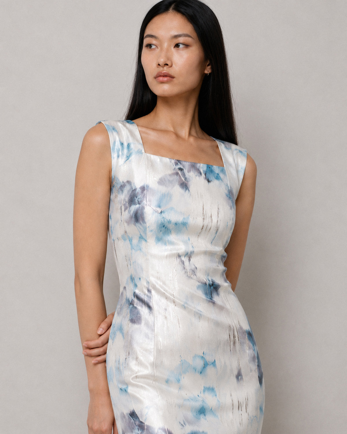 HAND-PAINTED SILK MIKADO GOWN