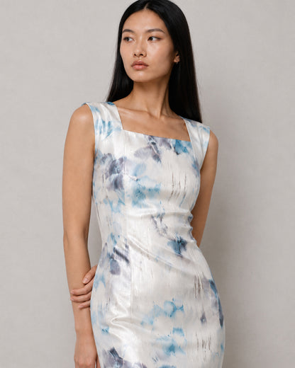 HAND-PAINTED SILK MIKADO GOWN