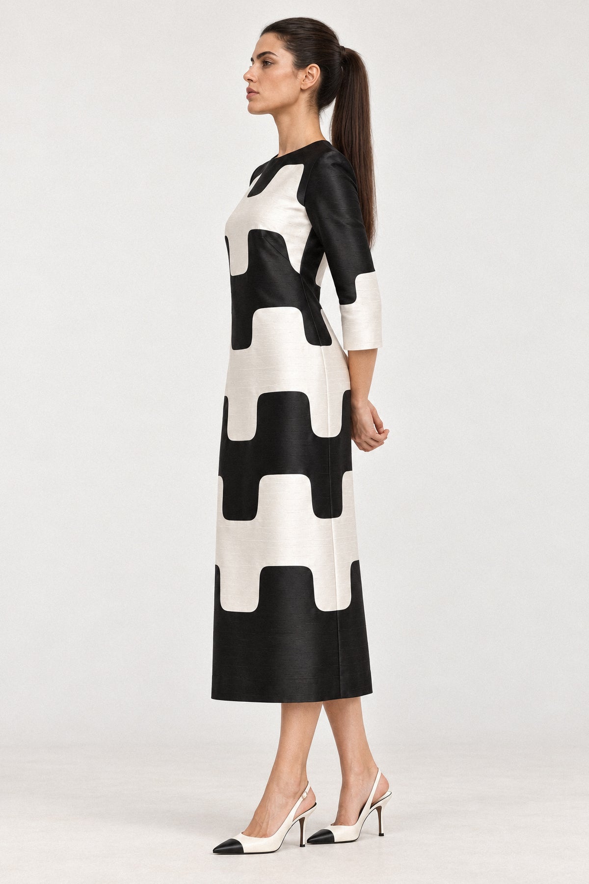 GRAPHIC SILK DUPION COLUMN DRESS