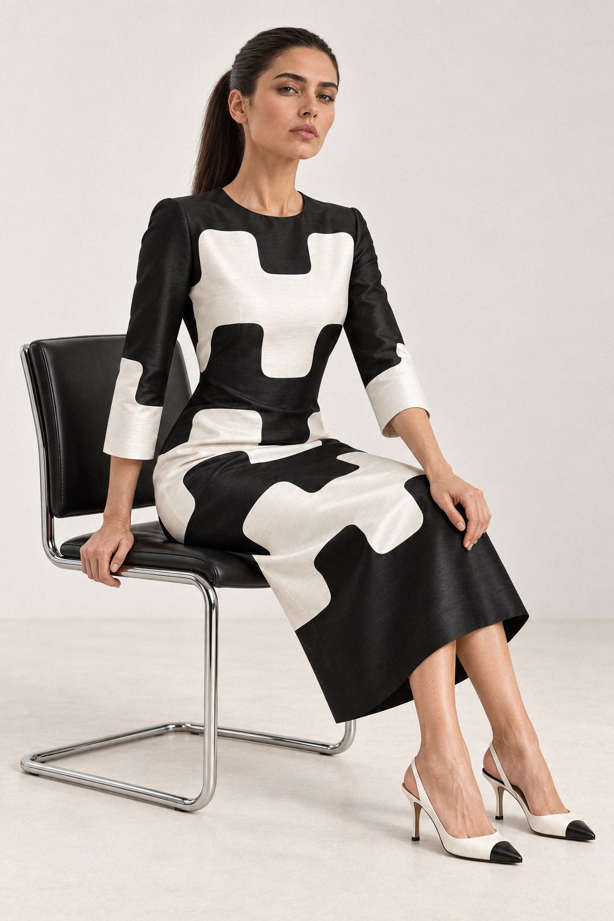 GRAPHIC SILK DUPION COLUMN DRESS