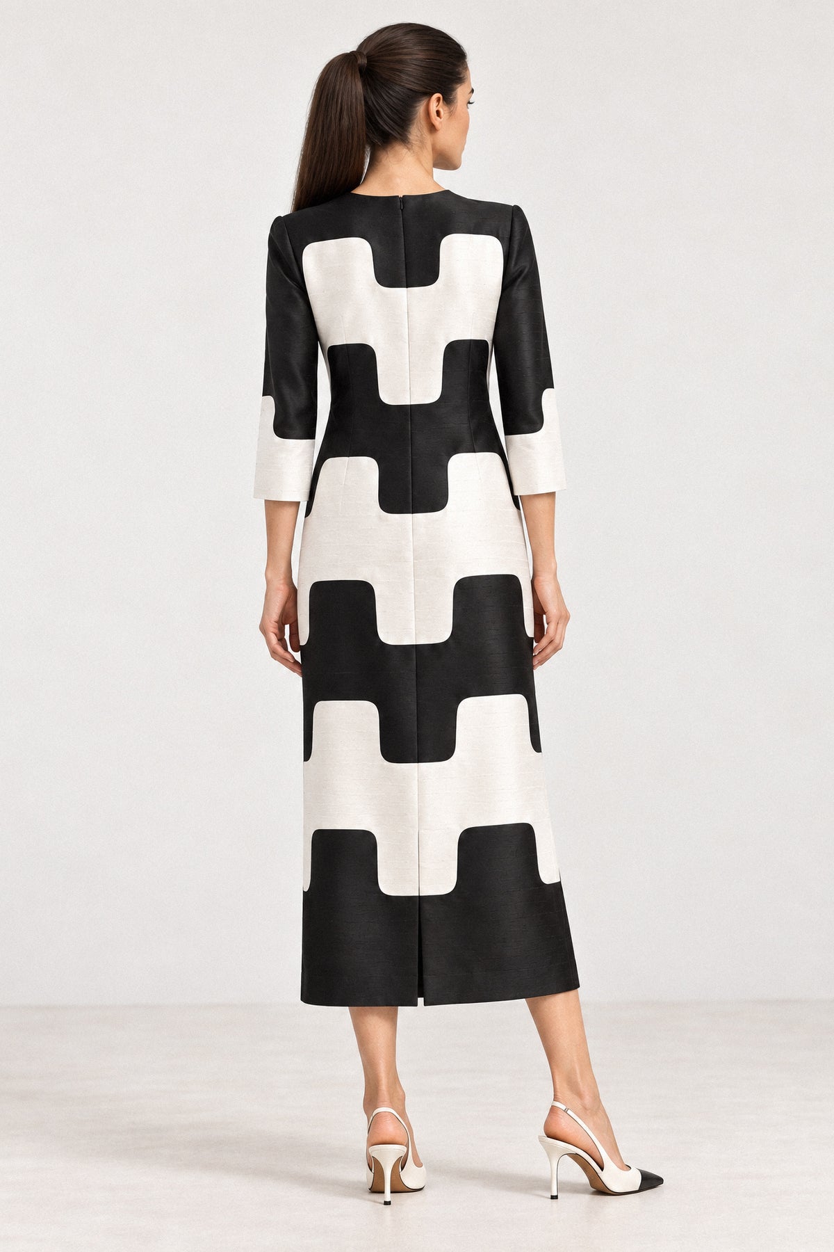 GRAPHIC SILK DUPION COLUMN DRESS