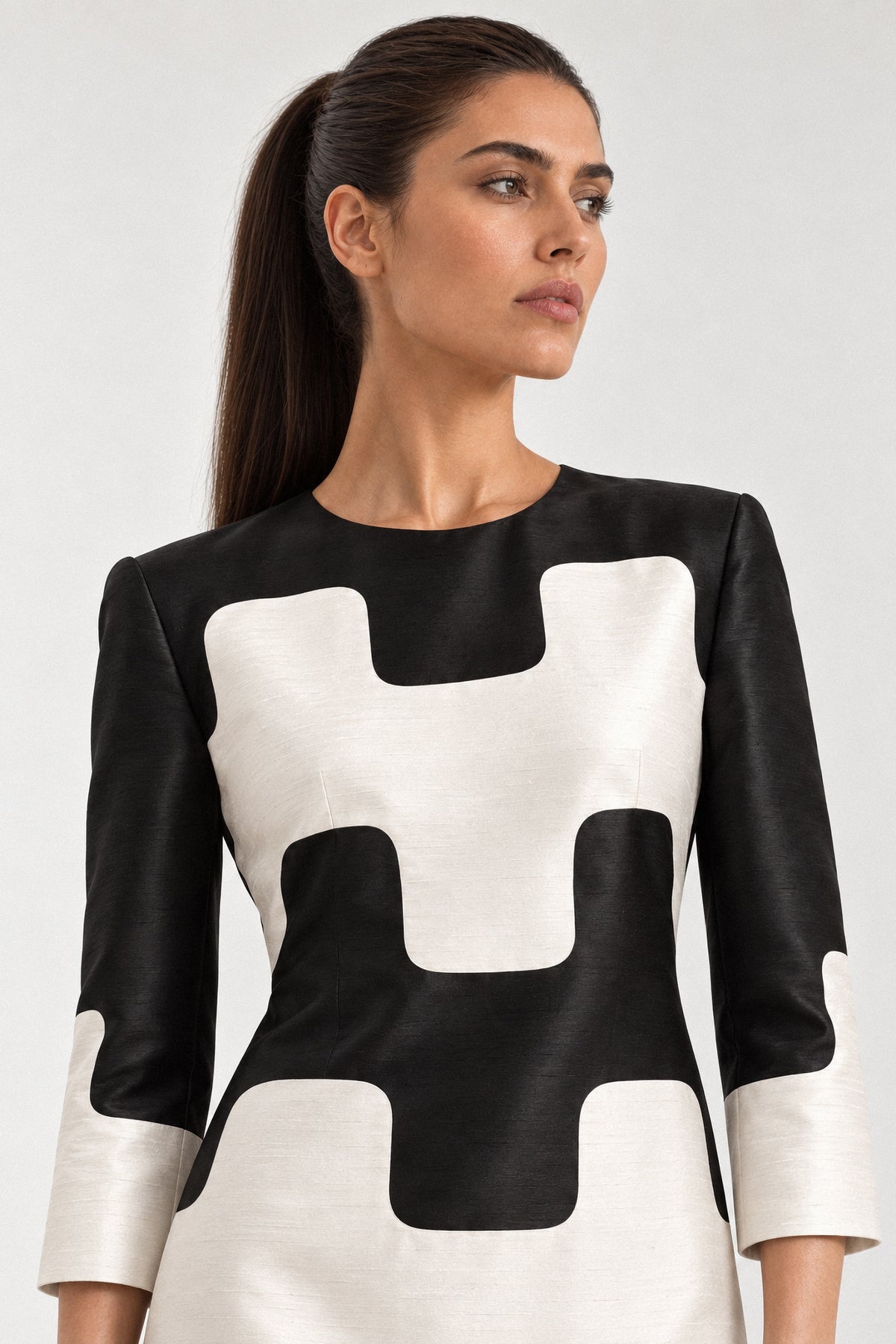 GRAPHIC SILK DUPION COLUMN DRESS