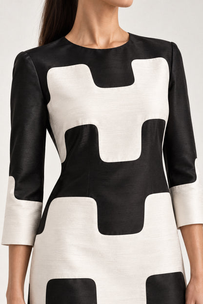 GRAPHIC SILK DUPION COLUMN DRESS