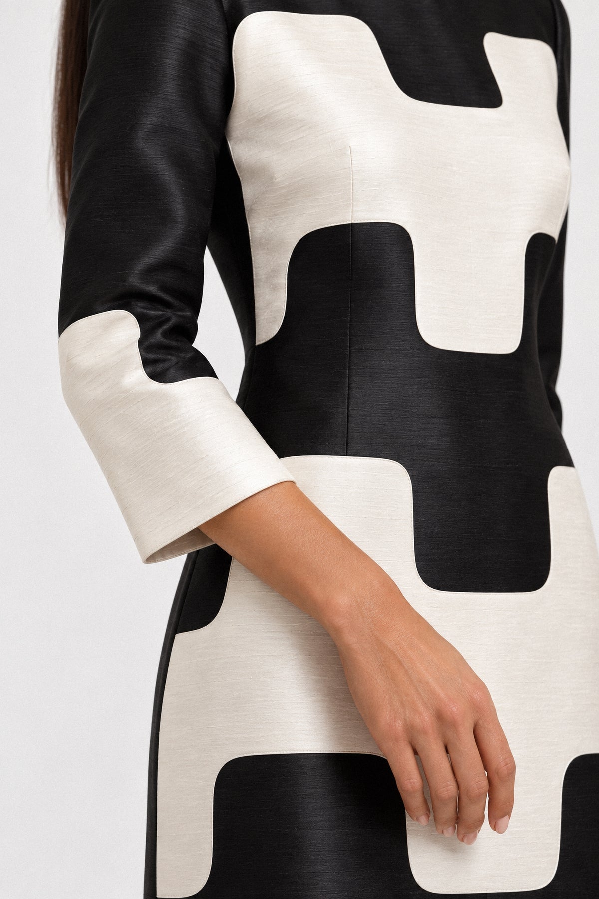 GRAPHIC SILK DUPION COLUMN DRESS