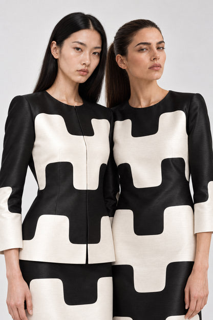 GRAPHIC SILK DUPION COLUMN DRESS