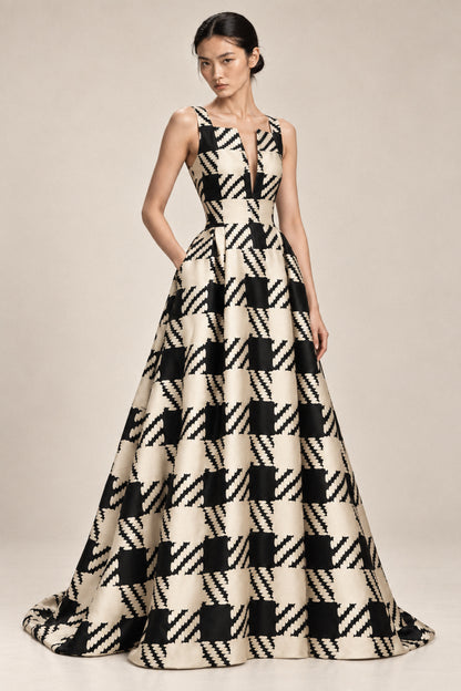 OVERSCALE HOUNDSTOOTH SILK GOWN