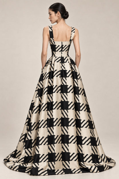 OVERSCALE HOUNDSTOOTH SILK GOWN