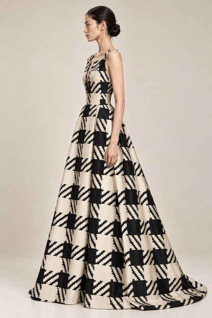 OVERSCALE HOUNDSTOOTH SILK GOWN