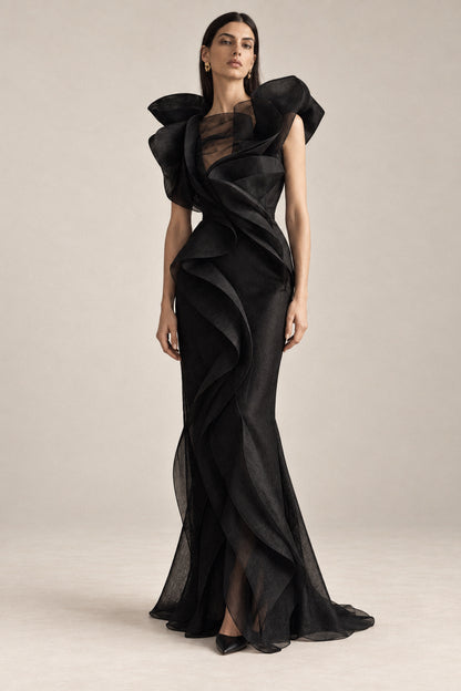 SCULPTED BLACK SILK ORGANZA GOWN