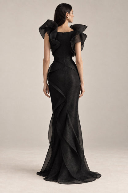 SCULPTED BLACK SILK ORGANZA GOWN