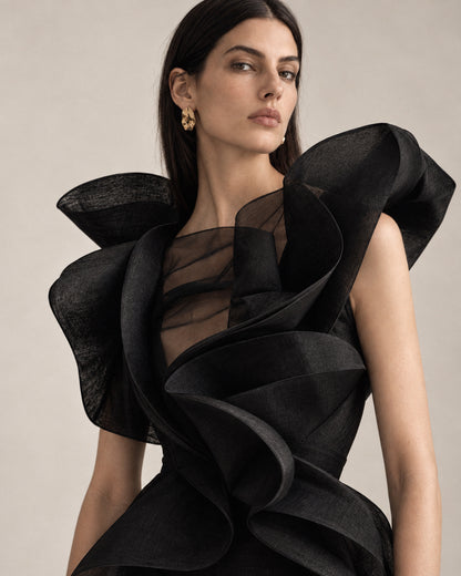 SCULPTED BLACK SILK ORGANZA GOWN