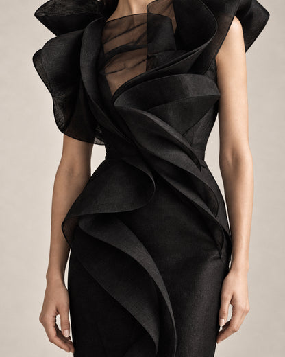 SCULPTED BLACK SILK ORGANZA GOWN
