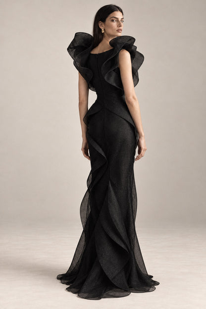 SCULPTED BLACK SILK ORGANZA GOWN