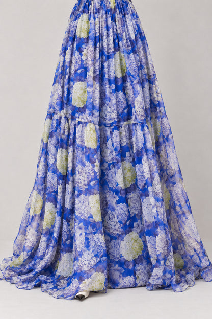 BLUE HYDRANGEA SILK CHIFFON GOWN