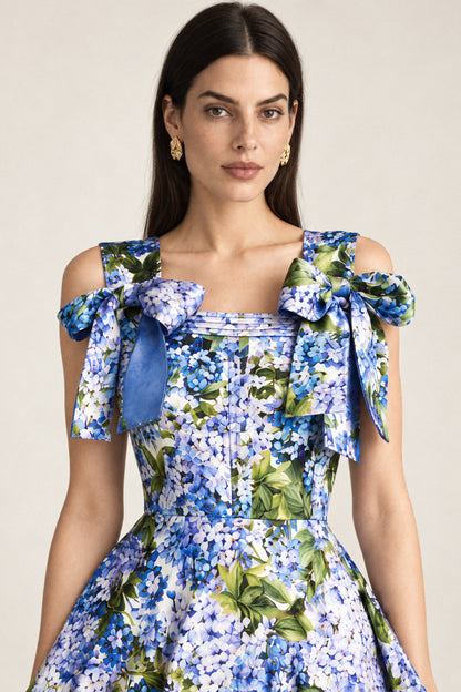 HYDRANGEA BOW SILK GOWN