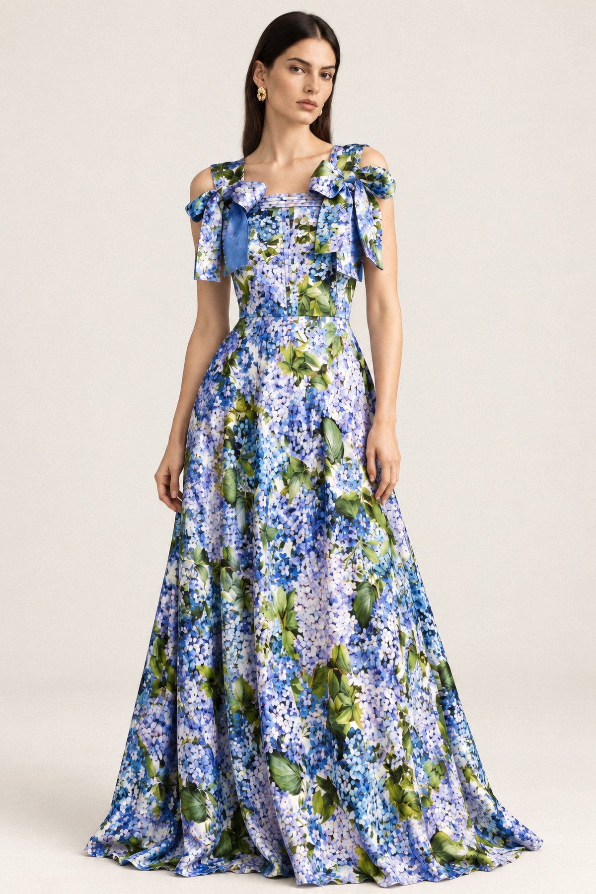 HYDRANGEA BOW SILK GOWN