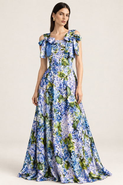 HYDRANGEA BOW SILK GOWN