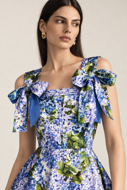 HYDRANGEA BOW SILK GOWN