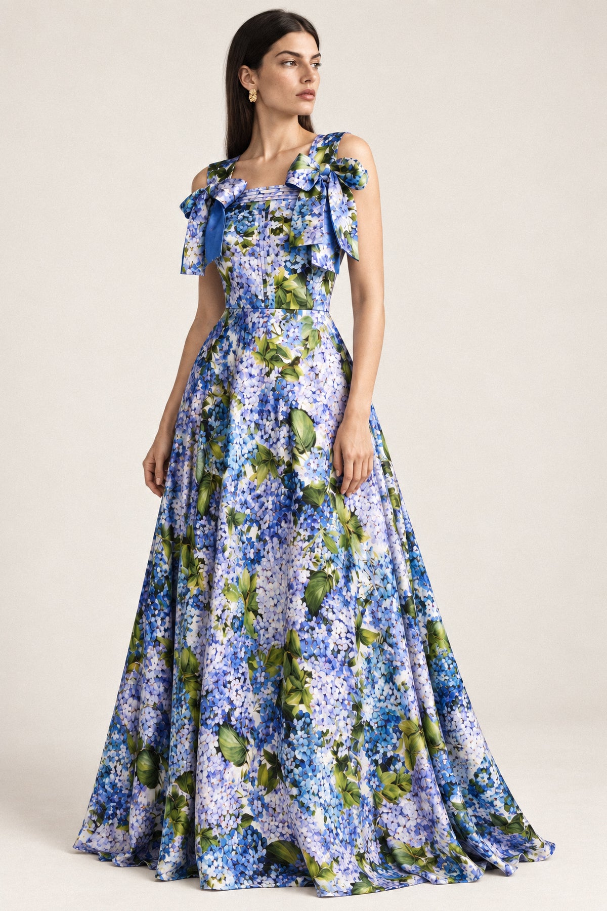 HYDRANGEA BOW SILK GOWN