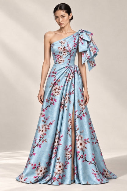 BLOSSOM ONE-SHOULDER SILK GOWN
