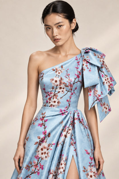 BLOSSOM ONE-SHOULDER SILK GOWN