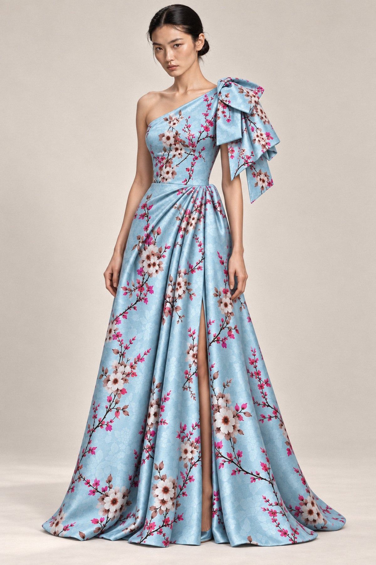 BLOSSOM ONE-SHOULDER SILK GOWN