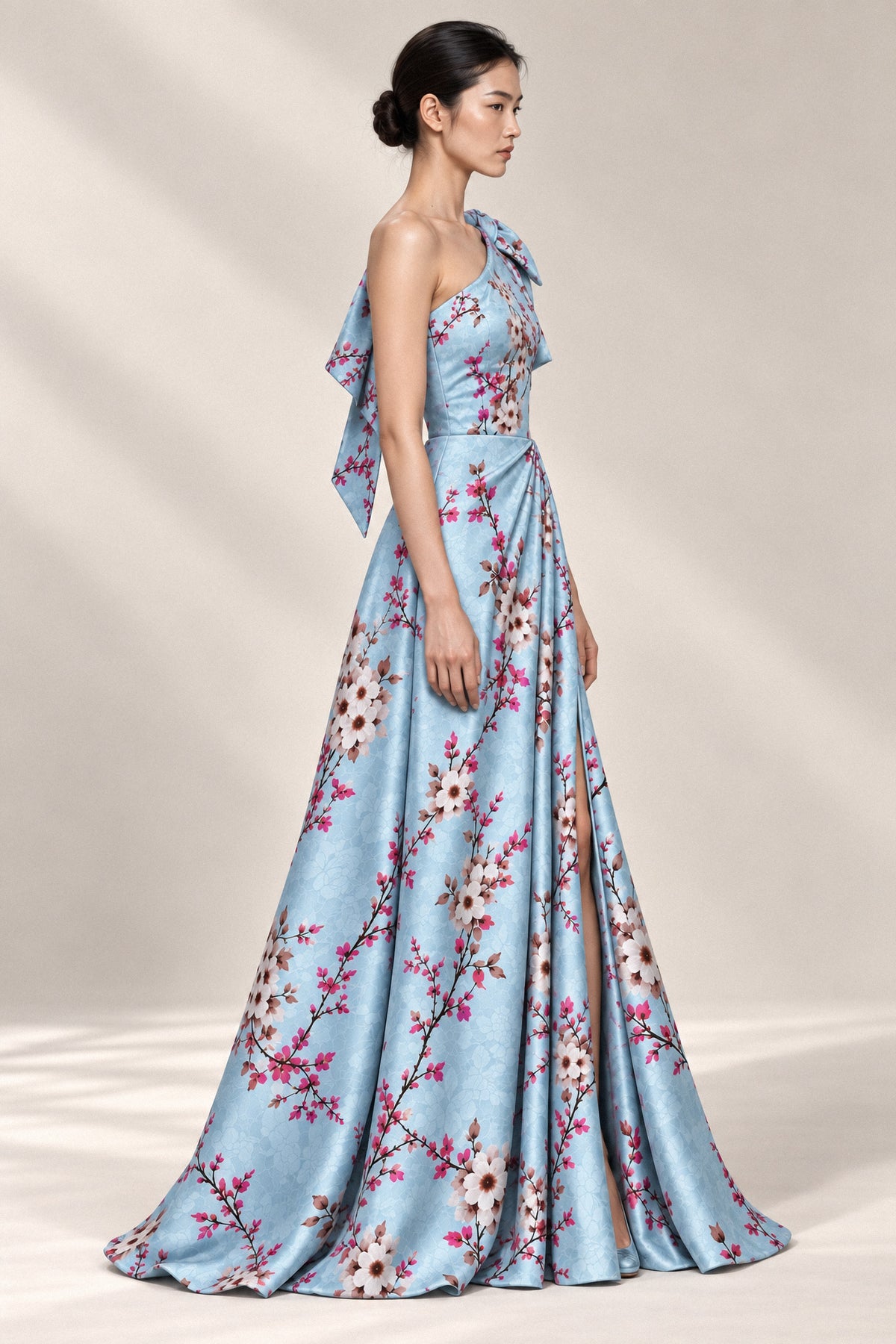 BLOSSOM ONE-SHOULDER SILK GOWN